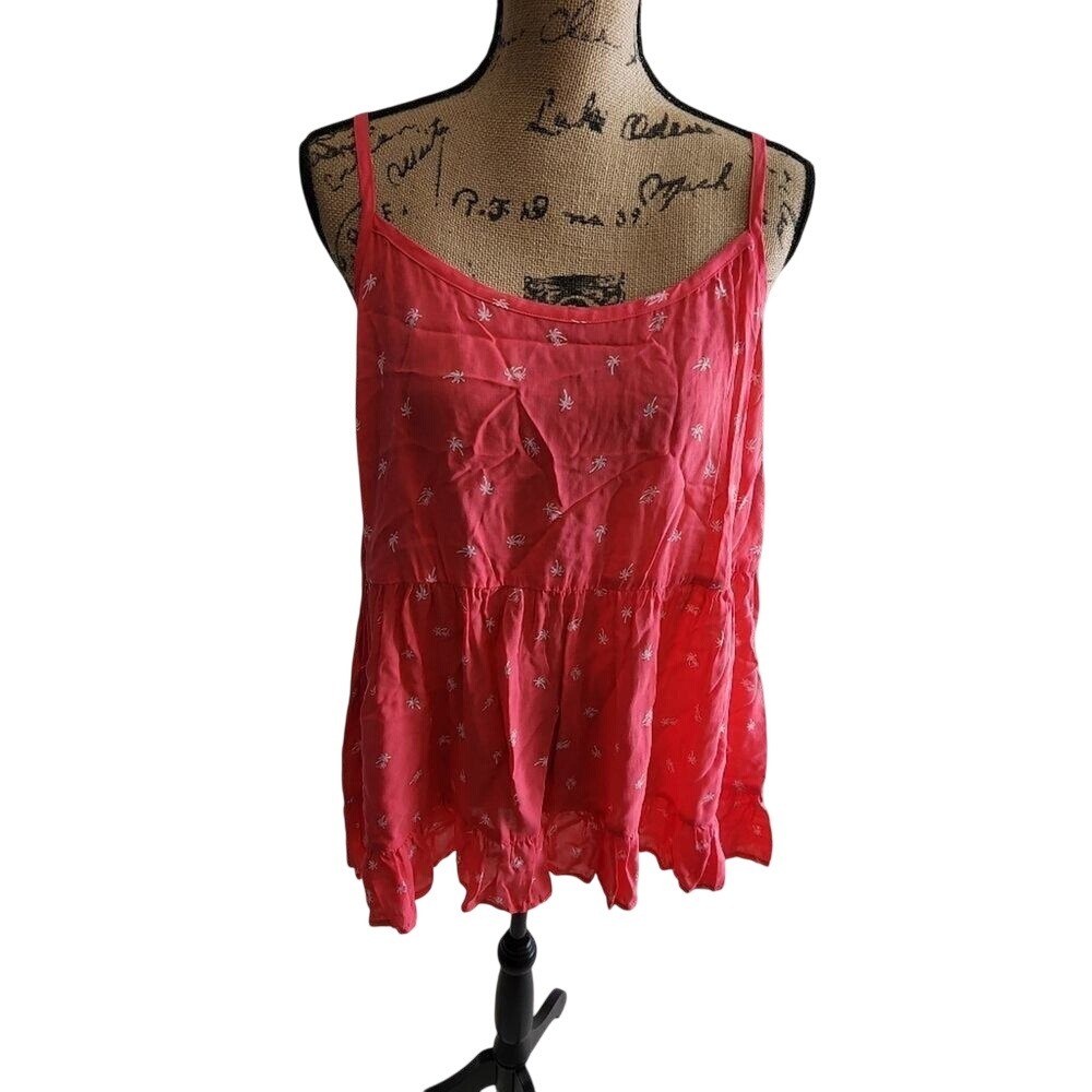 Torrid Coral Pink Palm‎ Tree Print Tiered Babydoll Cami Tank Top Size 2 NEW